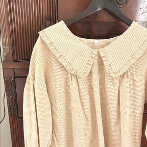 Tan Gingham dress with Ruffled Collar